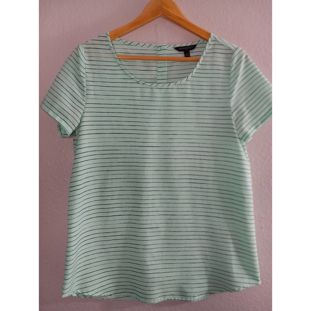 Banana Republic Casual Summer Stiped Short Sleeve Green Black Size S Blouse